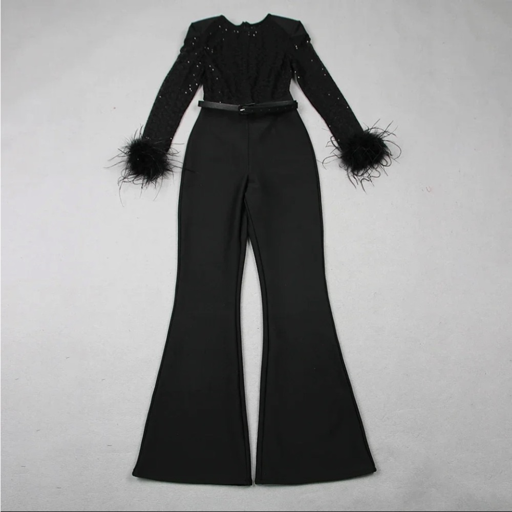 🎉Stand out Feather Belt Bodycon Jumpsuit Size S thru XXL - Picture 5 of 16